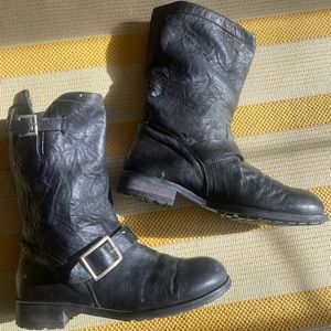 Jimmy Choo fur lined biker boots w/ some paint and damage priced to sell size 40